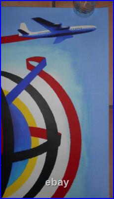 Affiche Air France, ancienne originale, le plus grand reseau du monde, nathan