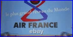 Affiche Air France, ancienne originale, le plus grand reseau du monde, nathan