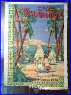Affiche Ancienne 1910 Transatlantique Plm F Le Quesne Alger Antique Poster Old