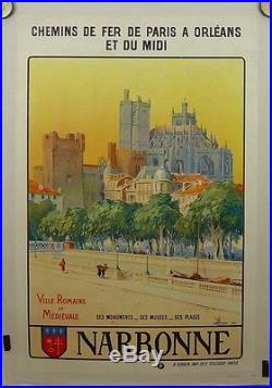 Affiche Ancienne 1926 NARBONNE par L DUVIVIER entoilée T B E