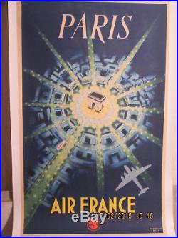 Affiche Ancienne Air France Paris Place Etoile Avion Deco