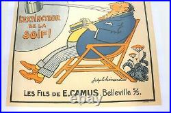 Affiche Ancienne Anis Absinthe La Comete E. Camus Extincteur Belleville S/s 69