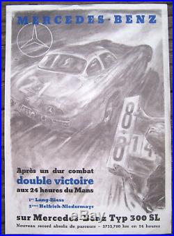 Affiche Ancienne Auto 24 Heures Du Mans Mercedes Benz 300 Sl Circa 1955