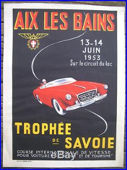 Affiche Ancienne Auto Automobile Course Trophée De Savoie Aix Les Bains 1953