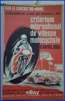 Affiche Ancienne Automobile 24 Heure Du Mans Auto Moto 1961 Leygnac