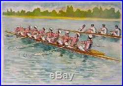Affiche Ancienne Aviron Huit 8 Barré Sport Nautique Rowing CI 1900