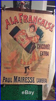 Affiche Ancienne Belle Femmme 1900 Chicoree A La Francaise