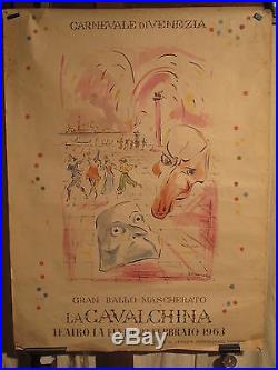 Affiche Ancienne Carnaval Venise Masques Cheval Lucarda 1963