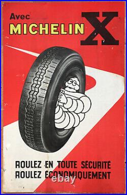 Affiche Ancienne Cartonné Automobile Auto Pneus Michelin X Bibendum Circa 1950