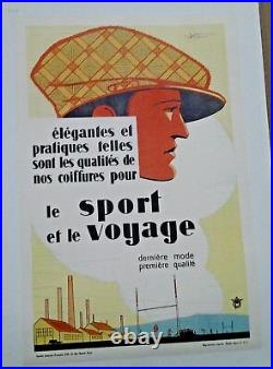 Affiche Ancienne Casquettes Sport Voyage Vop Paris