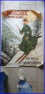 Affiche Ancienne Chamonix Mont Blanc 60 Ans De Sports D Hiver A Faivre Vers 1965