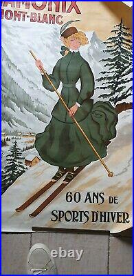 Affiche Ancienne Chamonix Mont Blanc 60 Ans De Sports D Hiver A Faivre Vers 1965