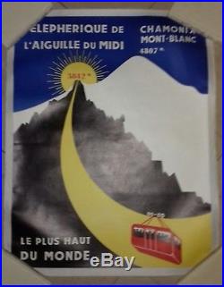 Affiche Ancienne Chamonix Mt Blanc Téléphérique De L'aiguille Du MIDI