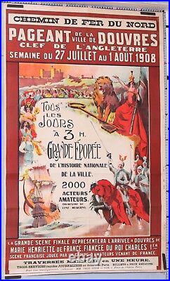 Affiche Ancienne Chemin De Fer Du Nord Pageant De La Ville De Douvre 1908