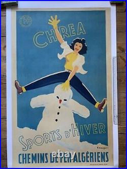 Affiche Ancienne Chemins De Fer Algeriens Sports D'hiver Chrea