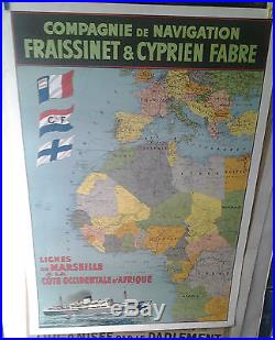 Affiche Ancienne Cie Maritime Fraissinet Cyprien Fabre Cote Occidentale Afrique