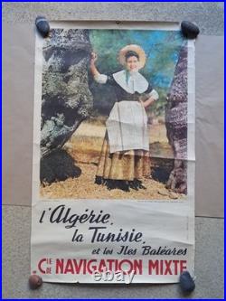 Affiche Ancienne Cie Navigation Mixte Algérie Tunisie Baléares 1950 Majorque