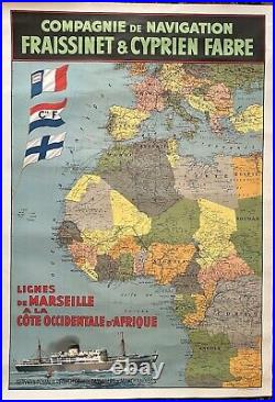 Affiche Ancienne Compagnie Fraissinet Cyprien Fabre Ligne d'afrique