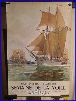 Affiche Ancienne Course Voile Brest Bateaux