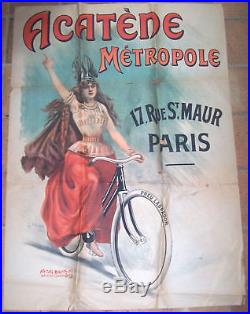 Affiche Ancienne Cycle Acatene Metropole Pneu Labrador Paris Tichon Circa 1900