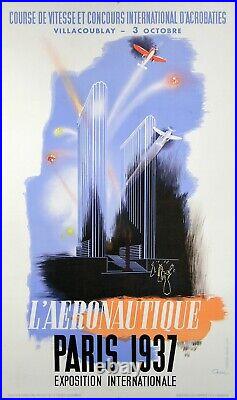 Affiche Ancienne De Chem L'aeronautique Exposition Paris 1937 Villacoublay