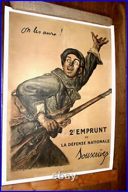 Affiche Ancienne Entoilée 2 ème Emprunt Guerre 14 18 Abel Faivre Litho Poster