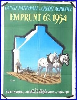 Affiche Ancienne Even Caisse Nationale Du Credit Agricole Emprunt 1954 6%