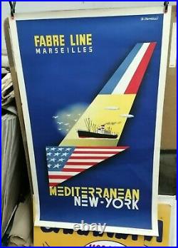 Affiche Ancienne Fabre Line Marseille New York J Tonelli Sirven Toulouse