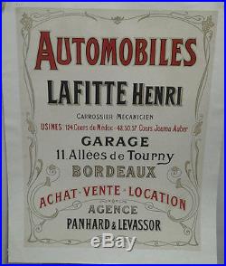 Affiche Ancienne Garage Automobile Lafitte Bordeaux Panhard Levassor