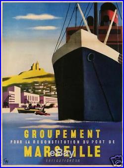 Affiche Ancienne Groupement Pour La Reconstruction Port De Marseilles Obligation