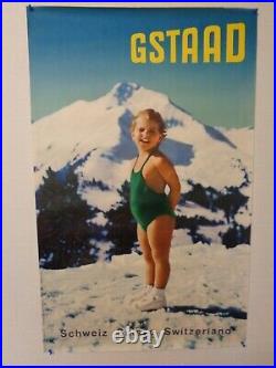 Affiche Ancienne Gstaad Sports D'hiver Ski Suisse Tourisme Montagne Enfant
