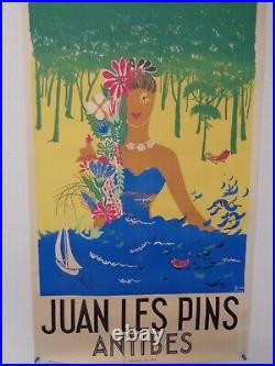 Affiche Ancienne Juan Les Pins Antibes Gisele Fevre Tourisme