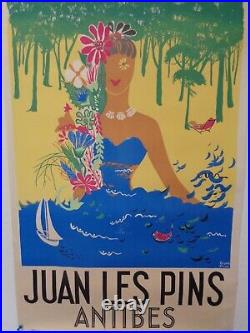 Affiche Ancienne Juan Les Pins Antibes Gisele Fevre Tourisme