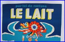 Affiche Ancienne Lait Vache 1960 Produit Laitier Fromage Cocarde Drapeaux E. U