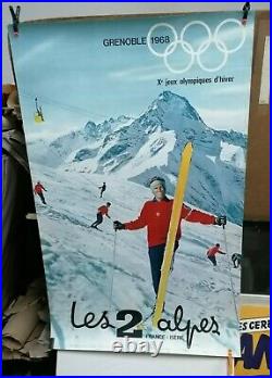 Affiche Ancienne Les Deux Alpes Isere Jeux Olympique Grenoble 1968 Ski Jo