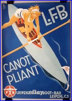 Affiche Ancienne Lfb Canot 1930 Sport Art-déco Navigation Bateau Maillot Bain