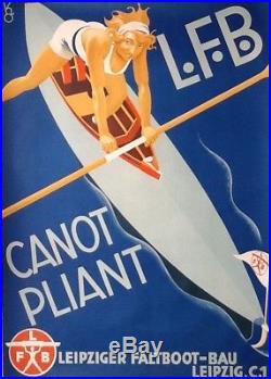 Affiche Ancienne Lfb Canot 1930 Sport Art-déco Navigation Bateau Maillot Bain
