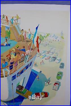 Affiche Ancienne Lithographique Cie Maritime Navigation Mixte Baléares Tunisie