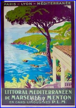 Affiche Ancienne Lithographique c 1930 Route du LITTORAL MEDITERRANEEN