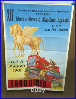 Affiche Ancienne Mostra Mercato Machine Agricole Tracteur Tarquini Italie 1961