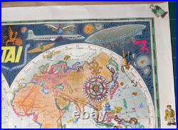Affiche Ancienne Originale Années 50 Planisphère Aviation TAI Luc Marie BAYLE Affiche Ancienne Originale Années 50 Planisphère Aviation TAI Luc Marie BAYLE