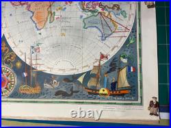 Affiche Ancienne Originale Années 50 Planisphère Aviation TAI Luc Marie BAYLE