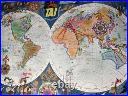 Affiche Ancienne Originale Années 50 Planisphère Aviation TAI Luc Marie BAYLE