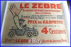 Affiche Ancienne Originale Automobile Le Zebre Suresne Puteaux Bizet