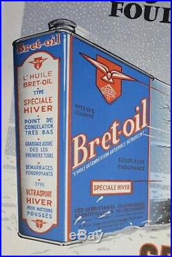 Affiche Ancienne Originale Bidon Huile Bret Oil Bretocyl Pompe Essence 1955