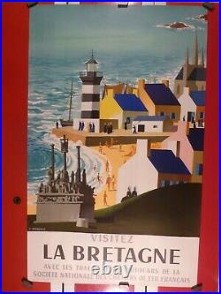 Affiche Ancienne Originale Bretagne SNCF par Jacquelin 1965