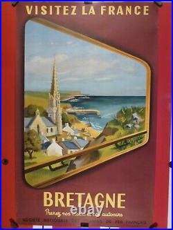 Affiche Ancienne Originale Bretagne SNCF visitez la France 1953