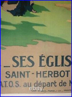 Affiche Ancienne Originale Bretagne chemin de fer SNCF Alo vers 1920 entoilée