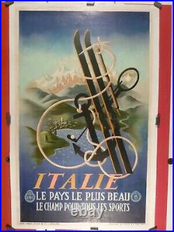 Affiche Ancienne Originale Cassandre Italie montagnes golf sport 1935 entoilée