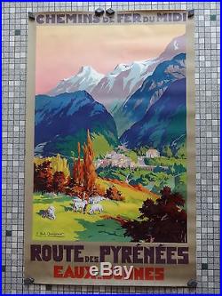 Affiche Ancienne Originale Chemins de Fer du Midi EAUX-BONNES Signee Champseix